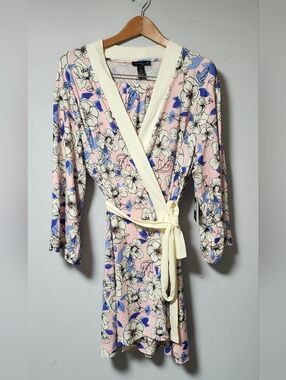 NWT Nanette Lapore 2 Piece Set Lounge Pajama Floral Cotton Wrap Robe Shorts L